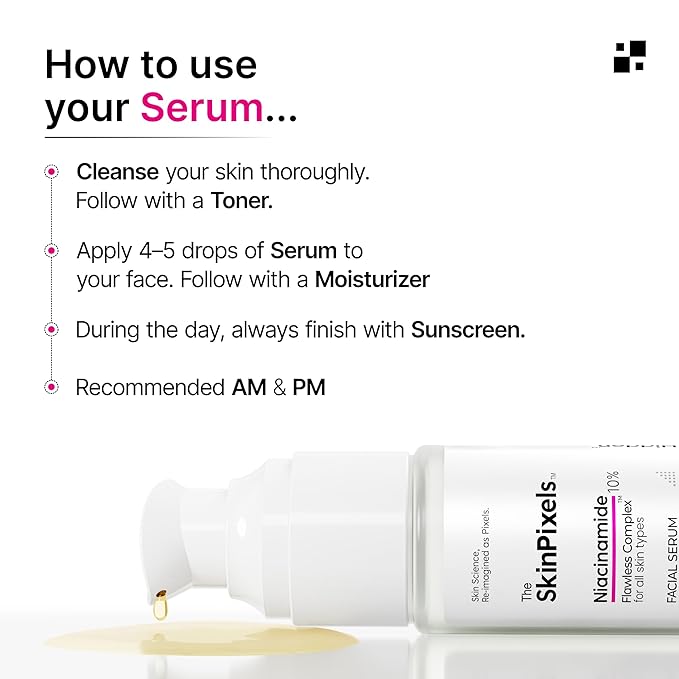 The SkinPixels 10% Niacinamide Brightening & Glow Face Serum – Reduces Dark Spots, Acne, Fine Lines & Wrinkles, Pore Minimizer, Anti-Aging with Tranexamic Acid, Alpha Arbutin & Hyaluronic Acid, 30ml