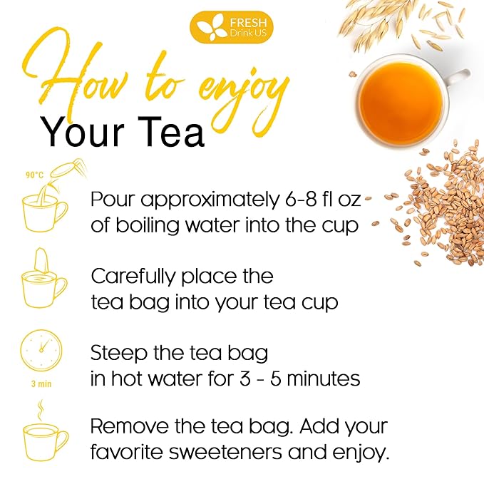 FreshDrinkUS Premium 120 Barley Tea Bags, 100% Natural & Pure. Loose Barley Herbal Tea. Made with Natural Material Tea Bags. No Sugar, No Caffeine, No Gluten, Vegan