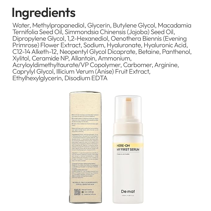 Here-Oh My First Hydrating Serum with Hyaluronic Acid | Bubble Texture Face Serum for Skin Barrier Repair and Glowing Skin | Korean Serum for Dry Skin & Sensitive Skin (4.90 fl oz)