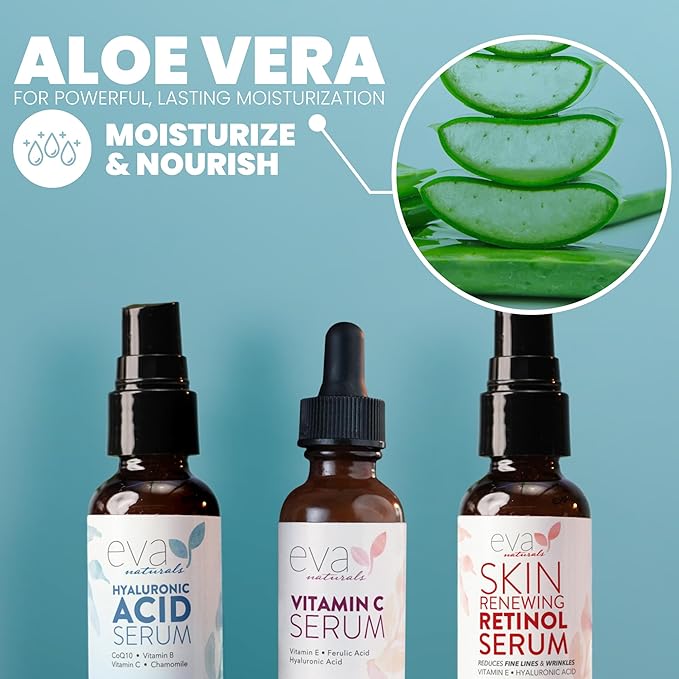 Eva Naturals Anti-Aging Serum Bundle - Vitamin C, Hyaluronic Acid, and Retinol | Face Serum Set for Skin Brightening, Hydration