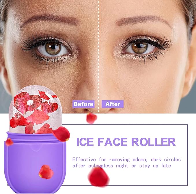 KOGITI Face Ice Roller & Mold - Beauty Facial Massage Tool for Puffiness Relief, Ice Cube Holder (New-Purple)