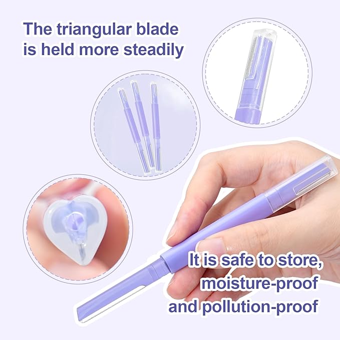 Dermaplane Razor for Women Face & Eyebrow - Dermaplaning Tool for Peach Fuzz Facial Hair Removal,High Precision Blade for Smooth Skin (Purple, 3 Count)