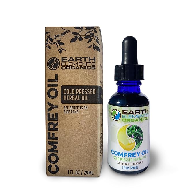 Organic Comfrey Oil Raw, Infused, Pressed Herbal Remedy, Comfrey Leaf, Sunflower Seed 1fl. oz.