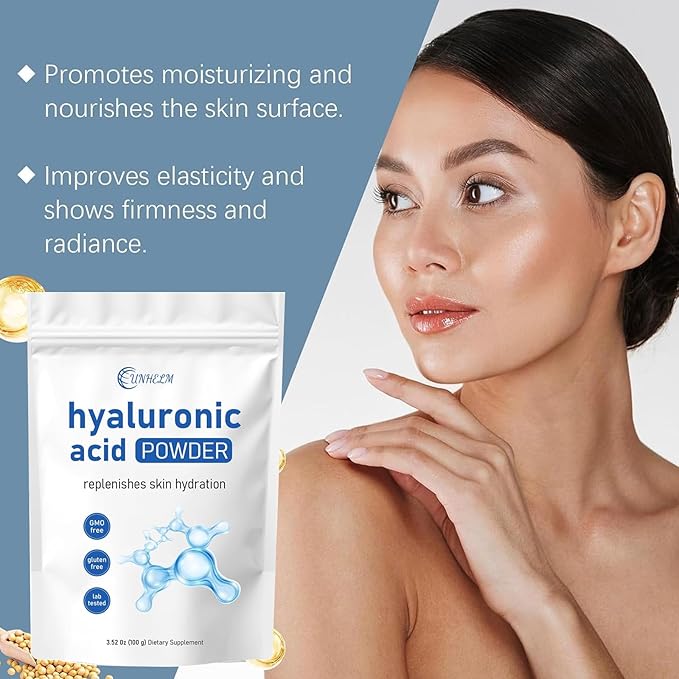 Hyaluronic Acid Powder (3.52oz) - Low Molecular Weight, Vegan & Water-Soluble | DIY Anti-Aging Serum, Instant Hydration for Dry & Sensitive Skin (1)
