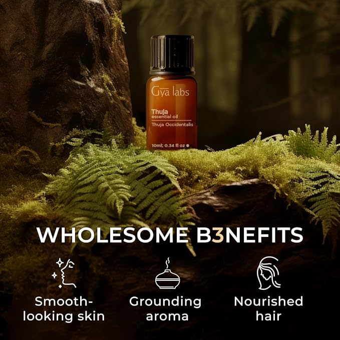 Gya Labs Thuja Essential Oil for Skin - 0.34 Fl Oz - 100% Pure Natural Thuja Oil for Diffuser, Hair, Aromatherapy & Candle Making - Woody Camphorous & Cleansing Scent