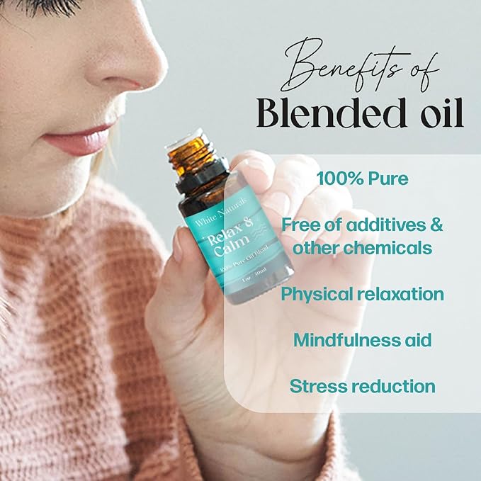 White Naturals Relax & Calm Essential Oil Blend – Soothing Aromatherapy Blend for Tranquility, 100% Pure & Natural, Perfect for Diffuser & Self-Care, 1oz