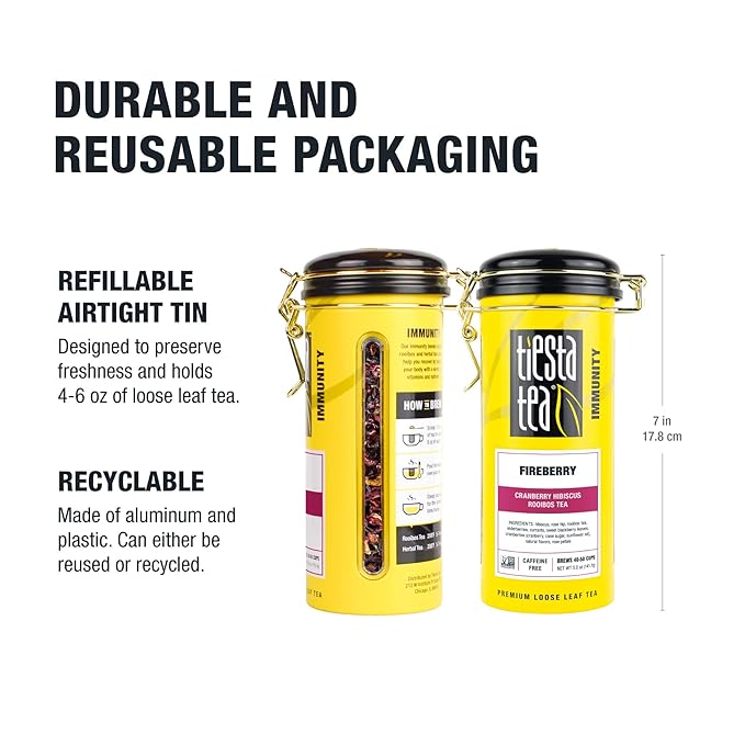 Tiesta Tea - Fireberry Cranberry Hibiscus Rooibos Tea | Loose Leaf | Premium Non-Caffeinated Rooibos Blend | Make Hot or Iced & Brews Up to 50 Cups | 30oz Refillable Tin, Pack of 6