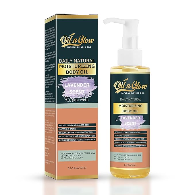 100% Pure Natural Hydrating Body Oil After Shower w/Vitamin E, Coconut, Jojoba, Olive, Almond - Moisturizing Oil For Dry Skin, Non-Greasy Body Oils, Anti-Aging - Lavender Scent, 5.07 fl oz