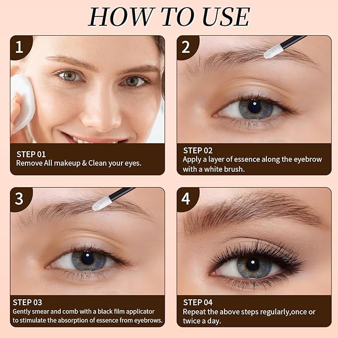 Natural Eyebrow Growth Serum To Grow Brows for Women, Fuller, Thicker, Longer Brows, 4ML Plant Extracts Enhancer, Visible Growth in 4 Weeks, Vegan & Cruelty-Free