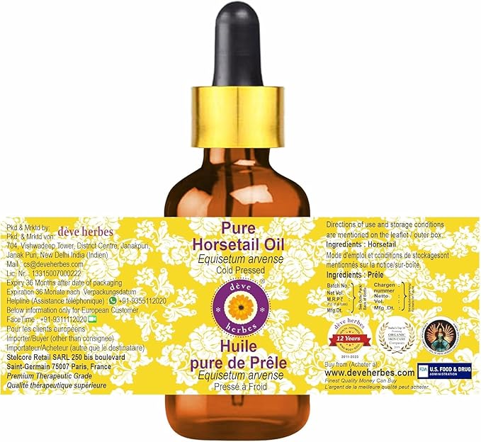 Deve Herbes Pure Horsetail Oil (Equisetum arvense) with Glass Dropper Cold Pressed 5ml (0.16 oz)