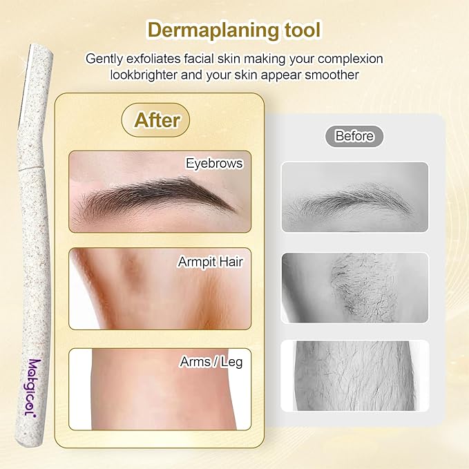 Eco-Friendly Women's Dermaplaning Razor - Multipurpose Exfoliating Tool with Anti-Cut Blades & Biodegradable Handle for Silky Skin & Perfect Brows (Beige)