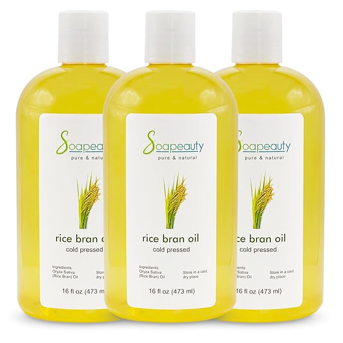 RICE BRAN OIL Cold Pressed Unrefined | 100% Natural Available in Bulk | Carrier for Essential Oils, Face, Skin, Hair Moisturizer, Soap Making | (48 OZ)