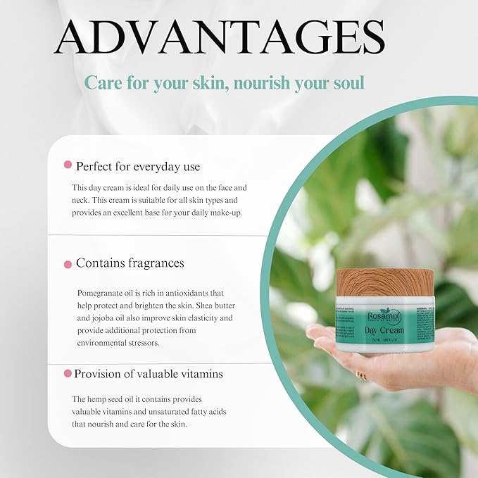 Daily Moisturizer Face Cream, Long-Lasting Hydration, Easy and Fast-Absorbing, Suitable for All Skin Types with Hyaluronic Acid & Olive Oil, 1.69FLOZ (50 ml)