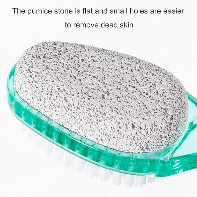 4 Pcs Foot Brush for Shower with Handle 2 in 1, Ooloveminso Large Foot Pumice Stone Brush Scrubber Foot File Calluses Remove Suitable for Horniness Foot Spa, Foot Care Smooth Skin (Green)
