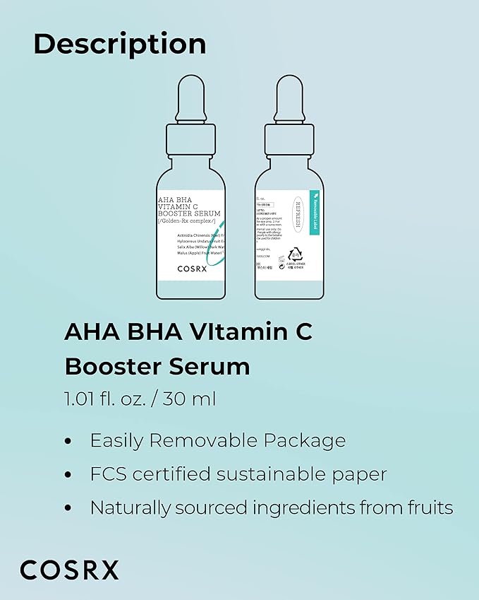 COSRX AHA BHA Vitamin C Booster Serum 1.01fl.oz/30ml, Anti Aging, Plumping, Hydrating Serum with Niacinamide, Not Tested on Animals, No Parabens, Korean Skincare