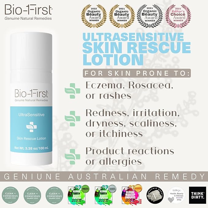 Ultrasensitive Skin Rescue Lotion - Body & Face Moisturizer - Hydrating Skin Care Rosacea, Rashes, or Dry, Itchy Skin - pH Balanced - Non-Toxic - Hypoallergenic - 3.38 oz