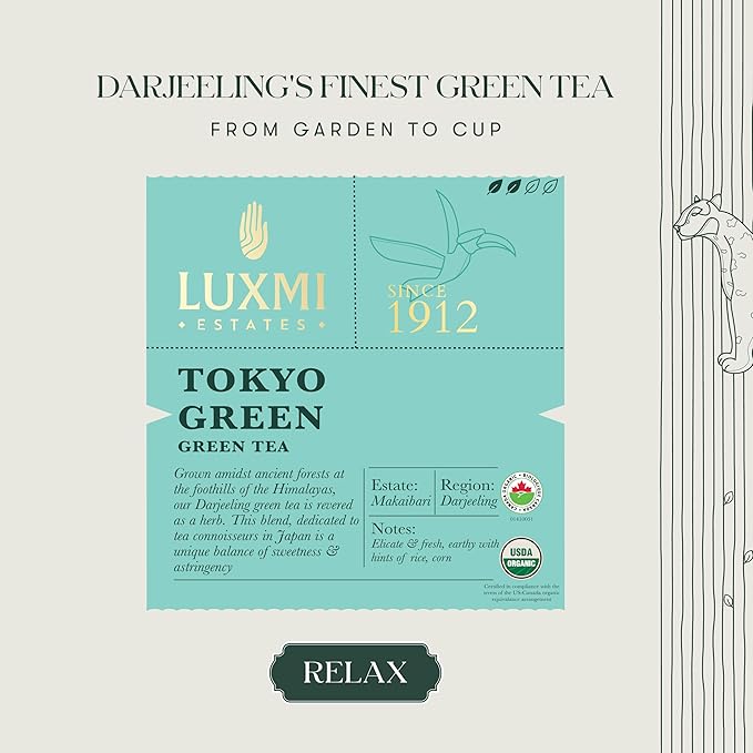 Luxmi Estates - Tokyo Green - Organic Makaibari Darjeeling Green Tea - 50 Tea Bags | From the Foothills of the Himalayas
