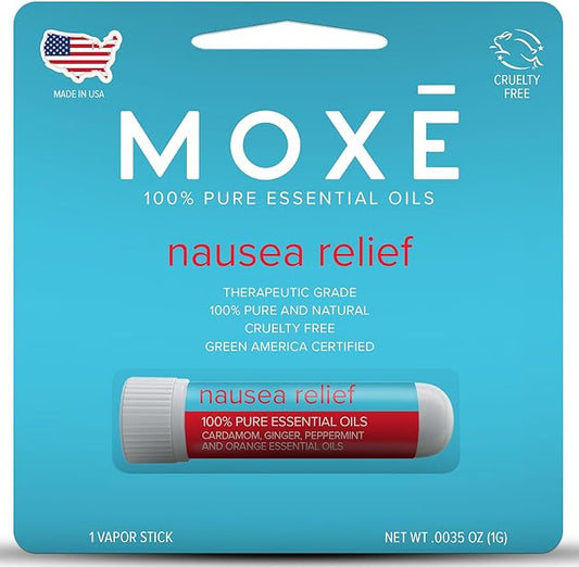MOXE Nausea Nasal Inhaler Sticks, All Natural Essential Oil Blend, Ginger, Cardamom, Peppermint, Sweet Orange, Upset Stomach, Headaches, Easy-to-Use Portable Aromatherapy, Made in USA, 1 Pack