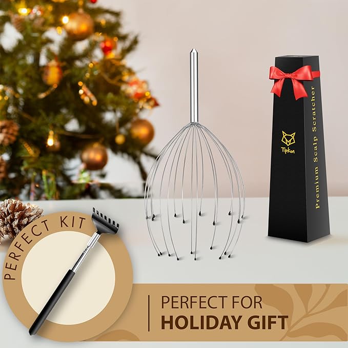 Head Massager 20 Fingers Scalp Massager Head Scratcher, Back Massage Back Scratcher, Stocking Stuffers for Scalp and Body Massage (Silvery)