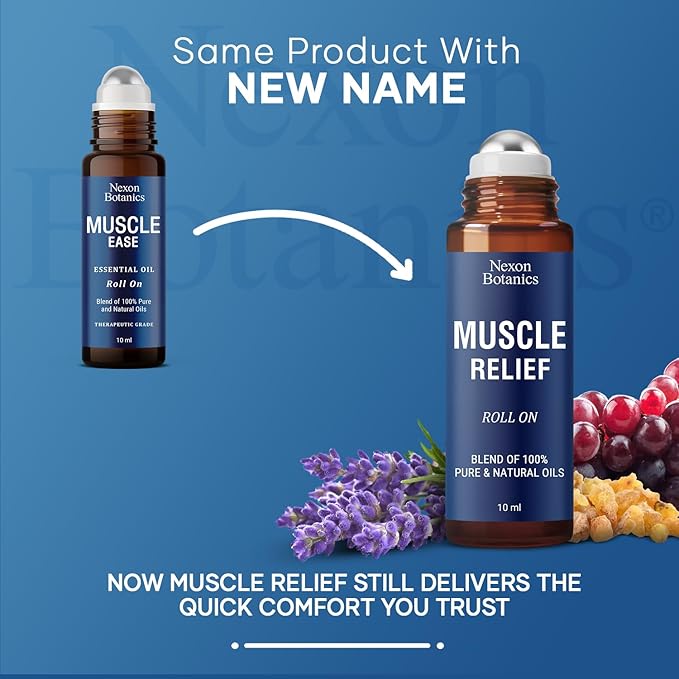 Muscle Relief Essential Oil Roll-On 10 ml - Pure Natural Blend for Sore Muscles, Aches & Recovery - Easy Roller for Athletes & Active Lifestyles - Nexon Botanics