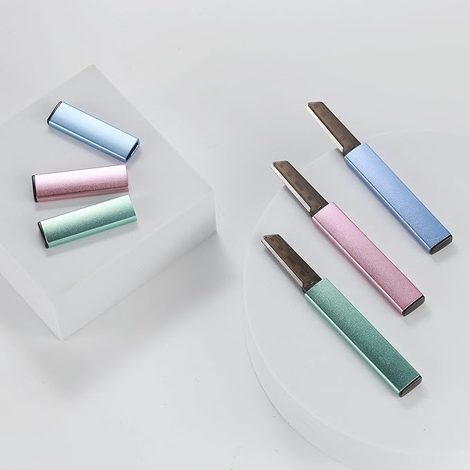 Exfoliating Eyebrow Razor Dermaplaning Tool Eyebrow Trimmer with 4 Replacement Blades, Facial Razors for Women Aluminum Alloy Handle & Stainless Steel Blade (Blue)