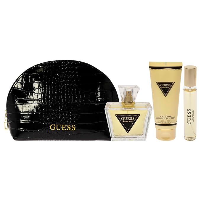 Guess Seductive 2.5oz EDT Spray, 0.5oz EDT Spray, 3.4oz Body Lotion, Pouch Women 4 Pc Gift Set