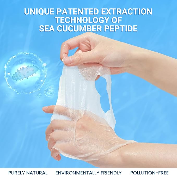 Face Mask Skincare 6 Pack,Sea Cucumber Peptide Facial Masks,Sodium Hyaluronate Ceramide Formulated Facial Masks Deep Moisturizing Face Masks