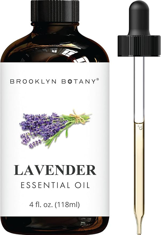 Brooklyn Botany Lavender Essential Oil - Huge 4 Fl Oz - 100% Pure and Natural - Premium Grade with Dropper - for Aromatherapy and Diffuser