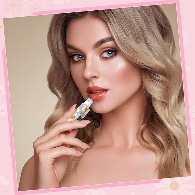 Chapstick Holder Key Chain, Lip Balm Holder for Chapstick Lip Gloss, Elastic Sleeve Chapstick Keychain Holder for Keys Purse Lanyard Gift for Women Girls (Daisy, 4pcs)