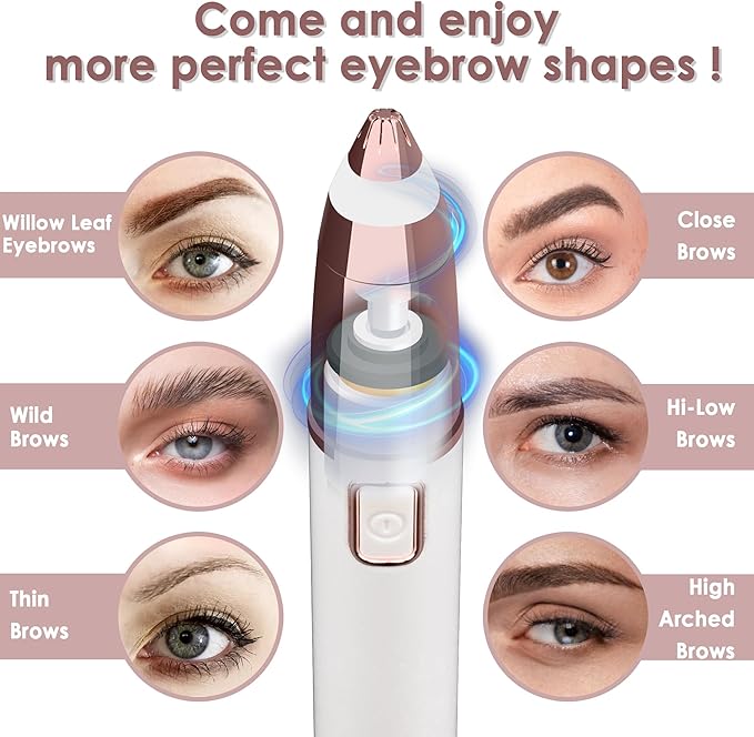 gurelax Eyebrow Trimmer for Women,Electric Eyebrow Hair Remover, Painless Brow Razor Shaper with LED Light, USB Rechargeable, Eye Brow and Face Epilator for Ladies(White)