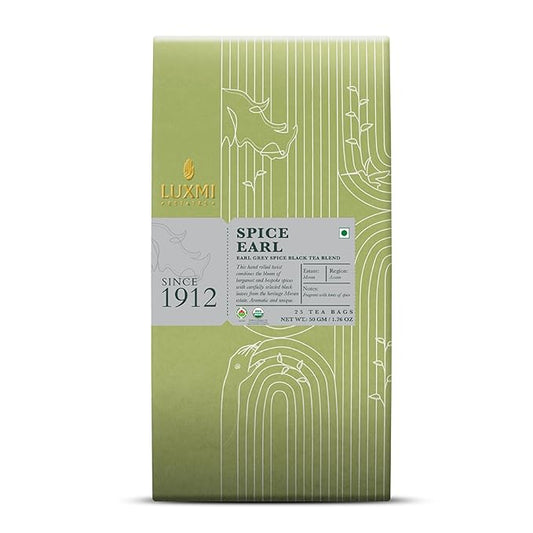 Luxmi Estates Spiced Earl Grey Tea 25 Tea Bags (50g) Pack | Certified Organic Black Tea