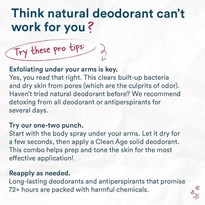 Clean Age- Aluminum Free Deodorant & Body Spray for Whole Body- Sandalwood 4oz- Clean Deodorant and Body Spray for Teen Boys and Girls-With AHA Fights Body Acne-Formula Specific Body Spray for Teens