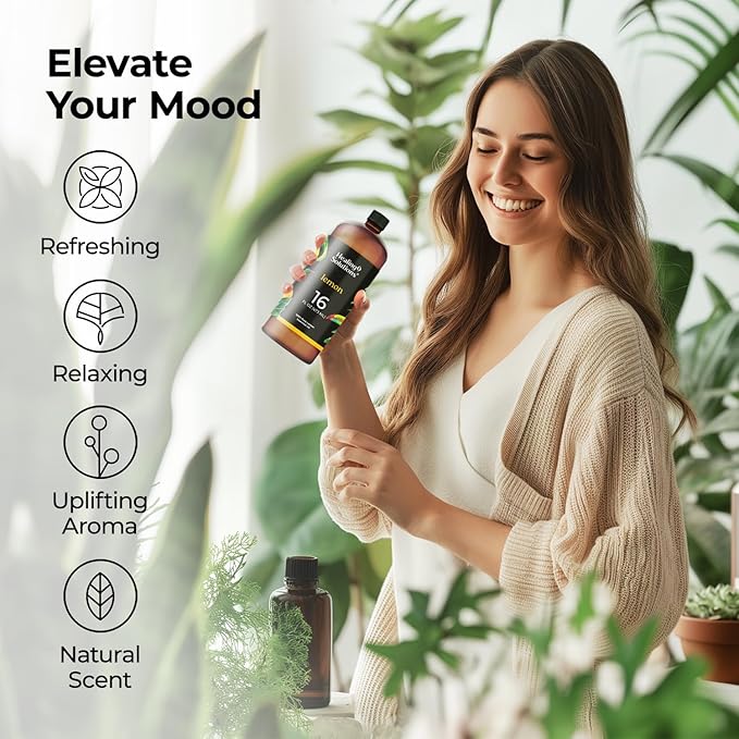 Healing Solutions Lemon Essential Oil - 16oz Bulk, 100% Pure, Large Bottle for Aromatherapy & More - Candle Making & Diffuser