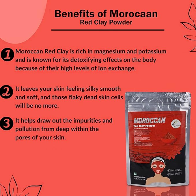 SVATV Red Moroccan Clay Powder | Red Clay | Skin care| Hair Mask | Face Scrub | Skin Care Detox -227 Gram, Half Pound, 8 Ounce