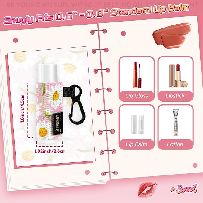 Chapstick Holder Key Chain, Lip Balm Holder for Chapstick Lip Gloss, Elastic Sleeve Chapstick Keychain Holder for Keys Purse Lanyard Gift for Women Girls (Daisy, 4pcs)