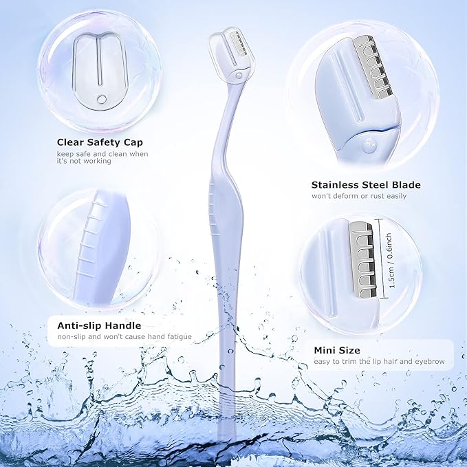 6Pcs Eyebrow Razor Mini Eyebrow Razor Trimmer Female Face Shaver Lip Hair Remover with Precision Cover Small Shaver for Women Makeup Face Care Tools(Clear, Clear Purple, Light Blue)