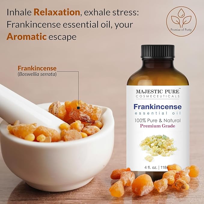 MAJESTIC PURE Frankincense Essential Oil with Glass Dropper | 100% Pure and Natural Frankincense Oil | Premium Grade Essential Oils for Diffusers, Skin, Aromatherapy, Massage | 4 Fl Oz (Pack of 2)