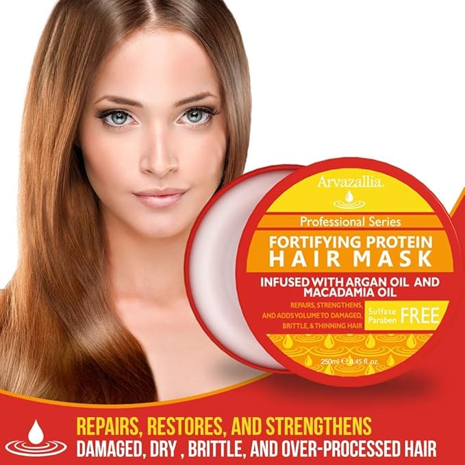Arvazallia Fortifying Protein Hair Mask and Clarifying Shampoo with Revitalizing Essential Oils Bundle - Professional Detoxifying Shampoo and Deep Conditioner Treatments For Dry or Damaged Hair
