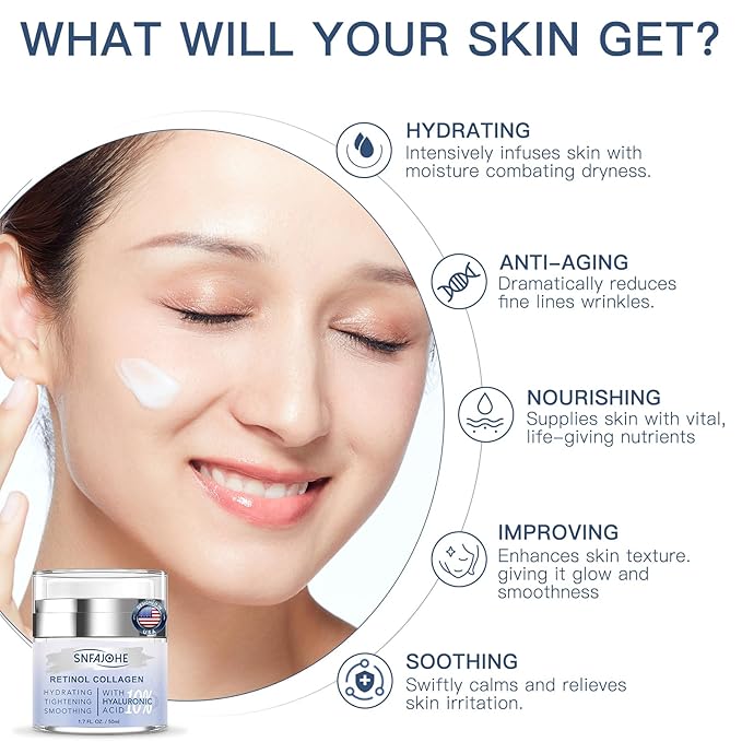 Instant Face Lift Cream with Retinol,Collagen & Hyaluronic Acid, Anti-Aging Moisturizer for Face, Neck & Décolleté, Neck Firming Cream for Women & Men, 1.7 Fl Oz