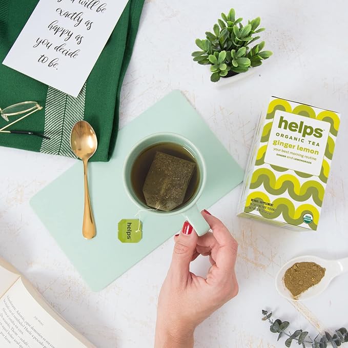 HELPS TEAS | Helps Ginger Lemon Tea | Organic herbal blend of Ginger and Lemongrass that promote a healthy digestion Naturally Caffeine-free| 16 Tea Bags - Pack of 3 |
