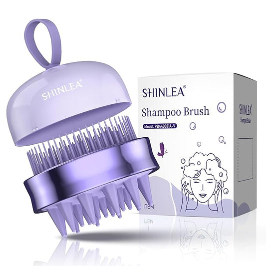 2 in 1 Scalp Massager Shampoo Brush with Soft Silicone Bristles for Hair Growth and Dandruff Removal, Hair Brush Head Massager Scalp Scrubber Exfoliator for Both Wet and Dry Use (Purple)
