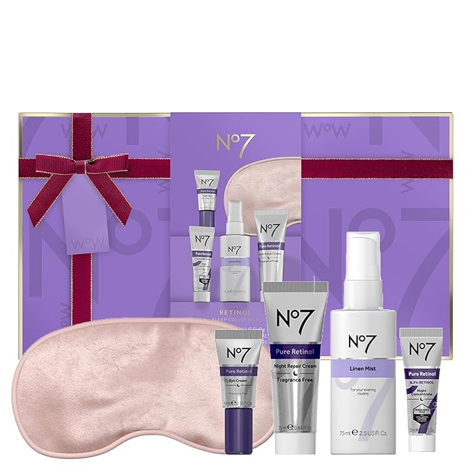 No7 Retinol Collection - Includes Retinol Night Repair Cream (25ml), Eye Cream (5ml), 0.3% Night Concentrate (10ml), Velvet Eye Mask & Pillow Mist (75ml) (5 Count)