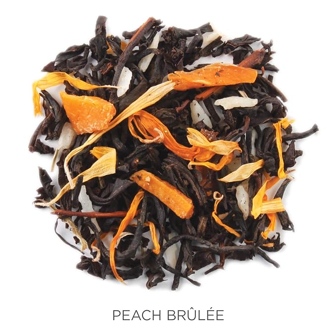 Tea Forte Peach Brulee Premium Organic Loose Leaf Caffeinated Black Tea Blend Canister, Makes 35-50 Cups, Tea Gifts for Mother's Day