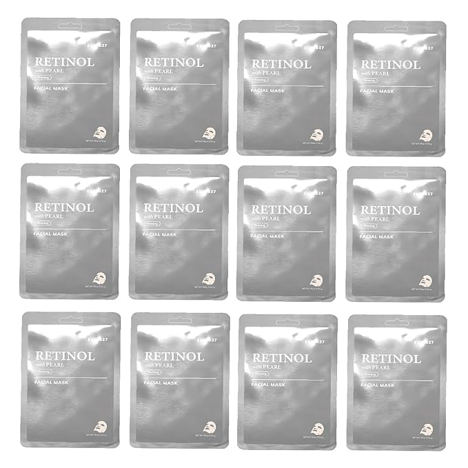 SKIN627 Bulk 12PK Face Masks Skincare, Korean Skincare, Facial Mask, Sheet Masks Korean (12PK Retinol with Pearl)