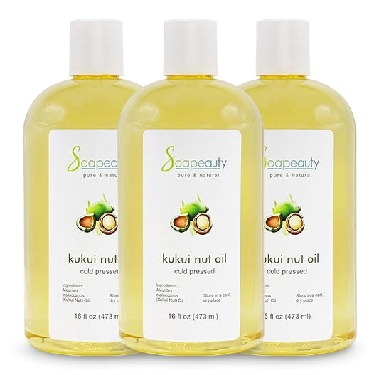 Soapeauty Kukui Nut Oil | 100% Pure & Natural | Cold Pressed | Moisturizing Oil for Skin, Hair, and Soap Making | 48 fl oz (3 * 16 fl oz)
