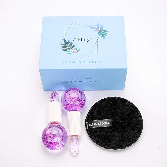 ICE BEAUTY BALLS for FACIAL, 2PCS Purple Facial Roller for Cold Facial Massage Face Roller Balls with Anti-Freeze Liquid to Reduce Puffiness, Pores, Wrinkles…