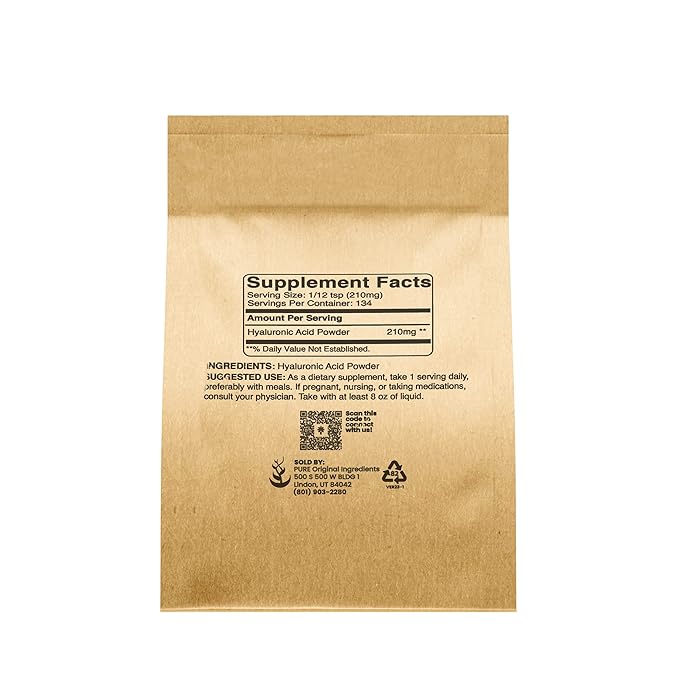 PURE ORIGINAL INGREDIENTS Hyaluronic Acid and Vegetable Glycerin Bundle, Various Sizes, Food Grade, Oderless