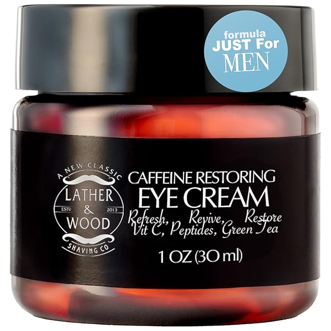 Lather & Wood Shaving Co Caffeine Restoring Eye Cream For Men - 'The Tiny Jar that Packs a Punch' Mens Eye Cream 30ml