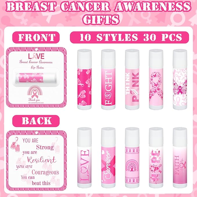 30 Pack Breast Cancer Awareness Favors Balms