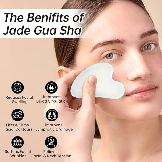 Opal Gua Sha and Face Roller, Real Jade Gua-Sha Stone Facial Tools Set for Reduce Puffiness, Body Guasha Tool for Relieve Neck Tension, SinkCare Beauty Massager as Present for Women,Opal